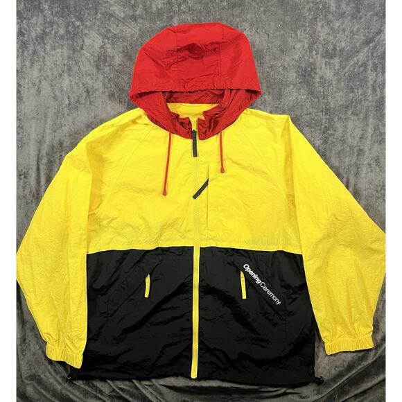 Opening Ceremony Colorblock Windbreaker Men’s L Yellow Red Black Hooded Jacket